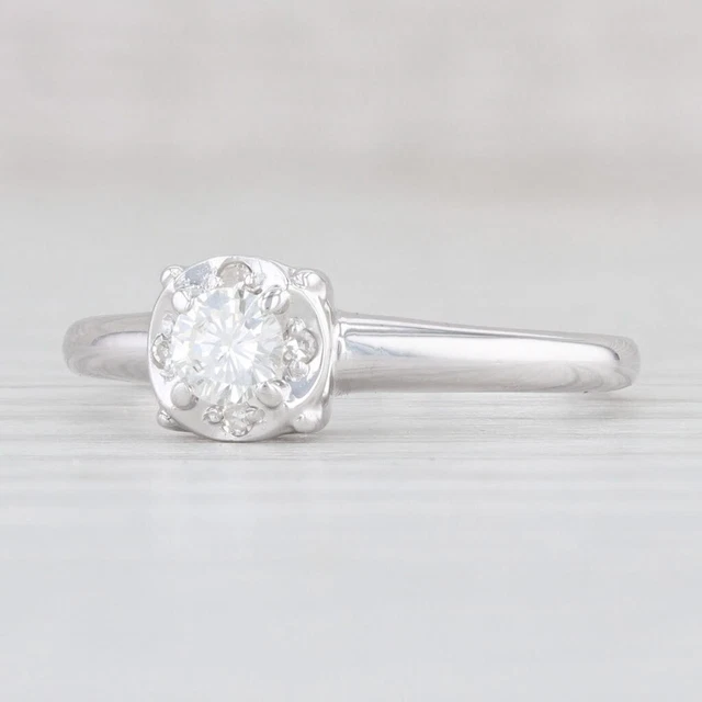 Vintage 0.20ct Rund Diamant Solitaire Verlobungsring 18k Weißgold Größe 7