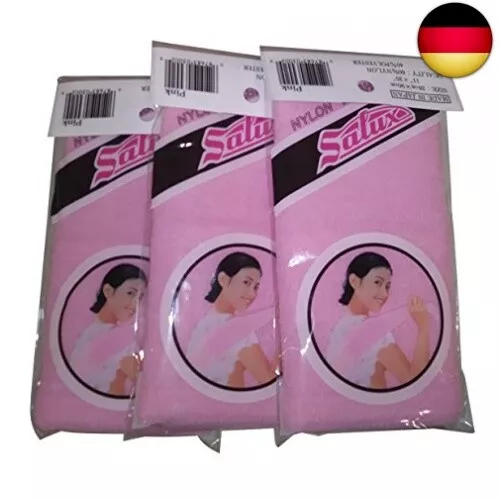 Salux Nylon Japanese Beauty Skin Bath Wash Cloth/Towel (3) Pink by SALUX