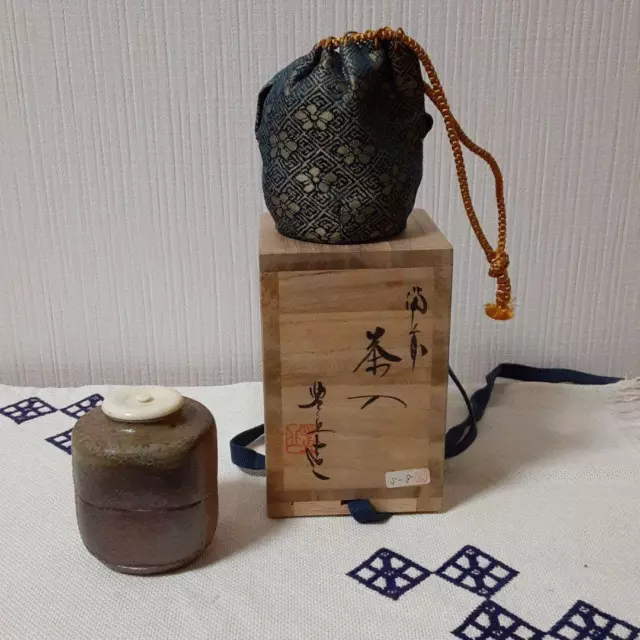Tea Caddy Ceremony Bizen Chaire Pottery Container Japanese Traditional M-55