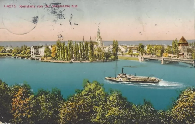 Konstanz, von der Seestraße aus Blick auf Inselhotel - gelaufen 1913