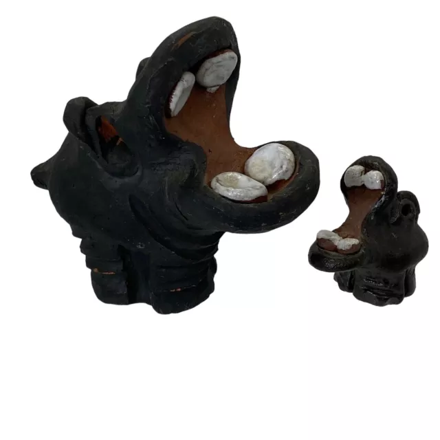 Studio Art Pottery Hippo & Baby Hippopotamus Whimsical Figurine Rustic Patt
