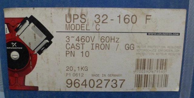 Grundfos UPS 32-160 F Model C Cast Iron Circulator Pump 3~460V 60HZ