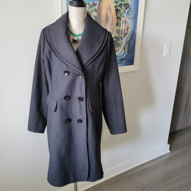 Guess Womens Wool Blend Double Collar Double Breasted Charcoal Pea Coat (EUC) XL