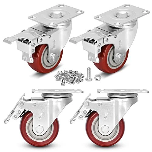 3 inch Heavy Duty Casters Load 1500lbs,Lockable Bearing Caster Wheels with Br...