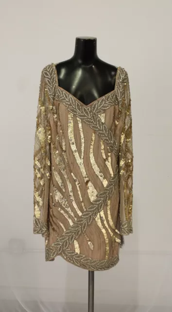 ASOS Luxe Women's Curve Embellished Wrap Mini Dress NC3 Gold Size 18 (US 14) NWT