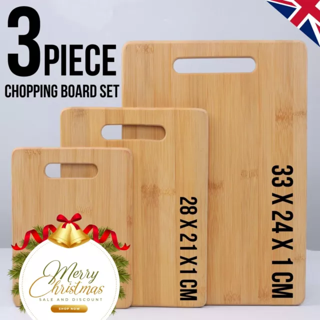 Bamboo Wooden Chopping Board Set Large Kitchen Food Cutting & Serving Boards