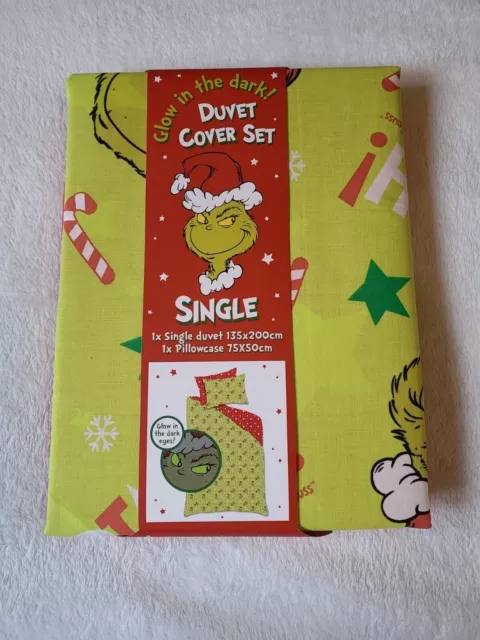 Grinch GLOW IN THE DARK  Duvet Set Bedding Christmas Single Reversible