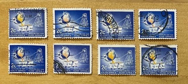 South Africa Postage Stamp Lot Of 8 Pouring Gold 1960’s Suid-Afrika 2c Used