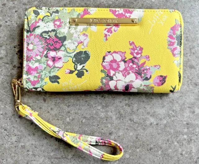 Betsey Johnson Yellow Floral Wallet Clutch Wristlet Zip Closure NWOT!