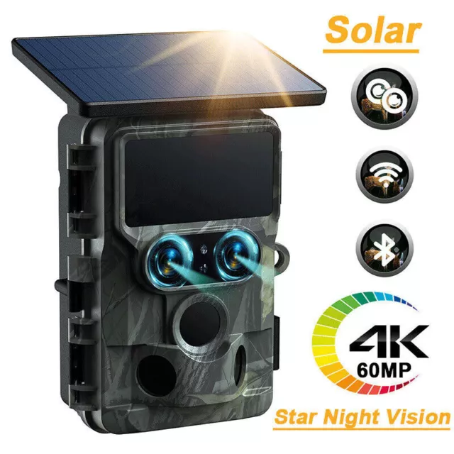 Campark 4K 60MP WiFi Wildlife Trail Camera Solar Starlight Night Vision No-glow