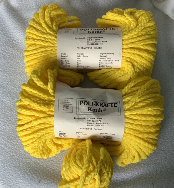 Macrame Cord Craft Maxi Yellow Lot 6mm 112 Yard 3 Skeins Poli Krafte Korde VTG