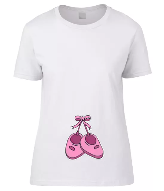 T-Shirt Donna Premaman Bimba Scarpine Rosa  Maglietta Baby Pink Shoes Pregnancy