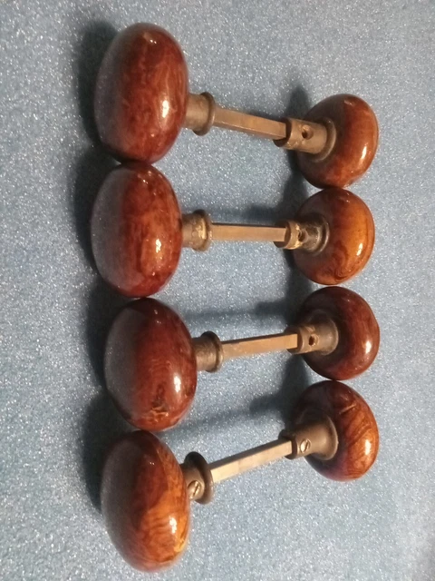 Lot of 4 Antique Burl Wood Swirl Porcelain Door Knobs
