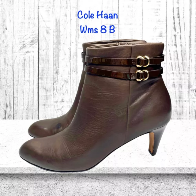 Cole Haan Air Womens Dark Brown Leather Double Strap Heeled Ankle Bootie Size 8M