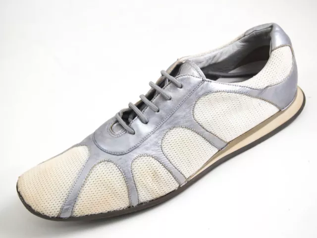 PRADA SNEAKERS SILVER Leather White Mesh Women Size US 10 EU 40
