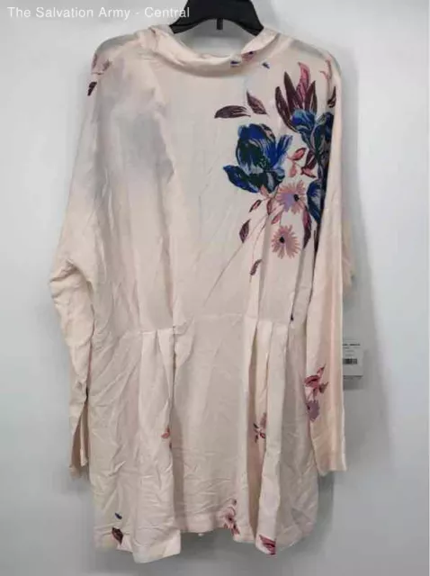 Free People Womens Ivory Floral Long Sleeve Cut Out Back Tie Tunic Blouse Top L