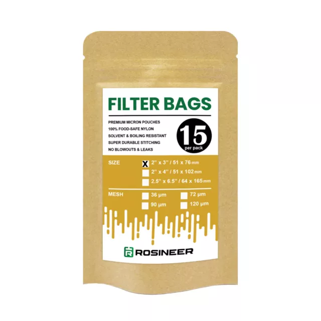Rosineer Premium Filter Bags, 2"x3", 36/72/90/120 Micron Mesh Options