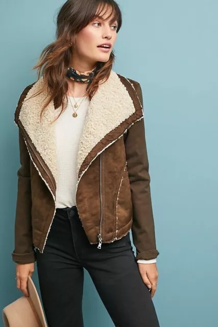 Anthropologie Marrakech Sherpa Moto Jacket - Brown - Size XS