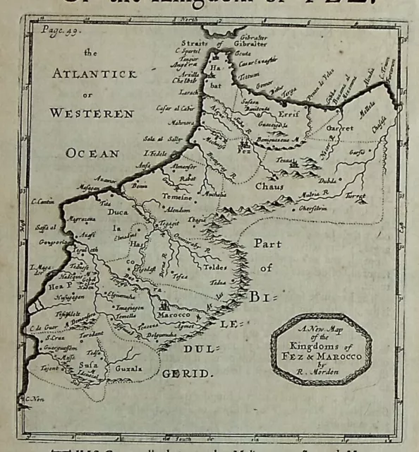 MOROCCO, NORTH AFRICA, SAHARA, GIBRALTAR, original antique map, Morden, 1687