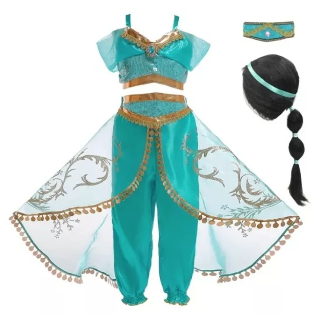 Costume Princesse Disney aladin Déguisement jasmine enfant avec perruque