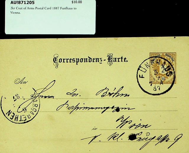 Österreich 1887 Mantel Von Arme 2kr Postal Karte Von Funfhaus Sich Wien