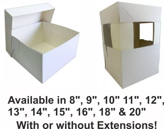 White Cake Boxes With or Without Height Extension - Range of sizes From 7" - 20"