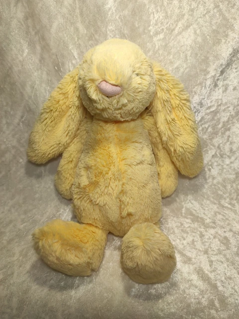 JELLYCAT MEDIUM BASHFUL Bunny Lemon Yellow White Tail Soft Toy Plush £ ...