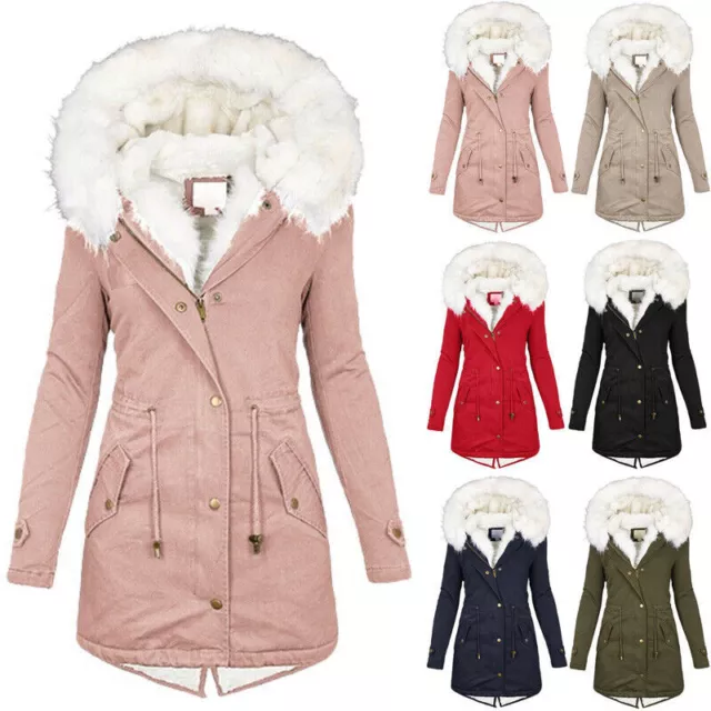 Womens Ladies Designer Warm Winter Parka Quilted Hooded Long Coat Hood Jacket 3