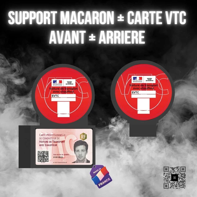 Support Macaron VTC Avant/Arrière Translucide - Compatible Nouvelle Carte - Fabrication Française