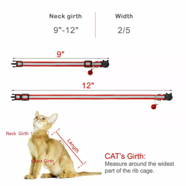 Adjustable Reflective Nylon Breakaway  Cat Collar Bell For kitten  Puppy Pet 2