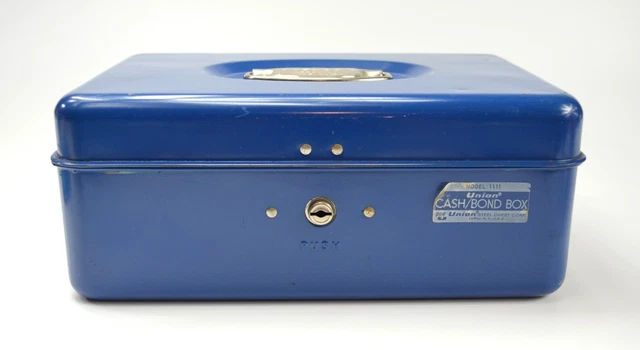Vintage UNION Cash bond Metal Box Model 1111 (Blue) Made in USA