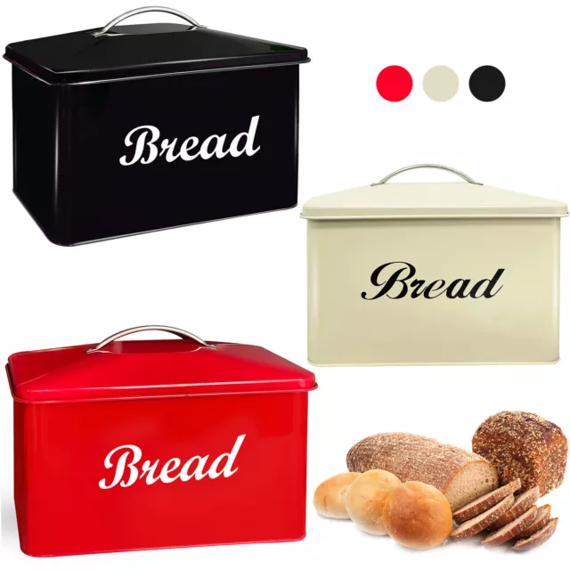 Vintage Style Bread Bin Large Stainless Steel Food Storage Retro Home Kitchen