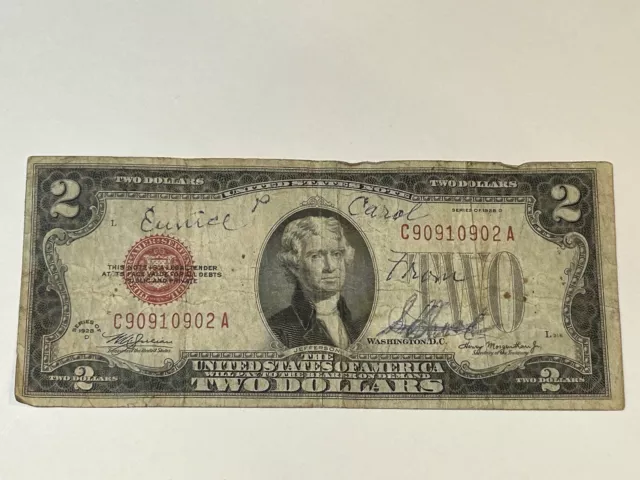 1928 D   $2 Red Seal Two Dollars  U.s.note