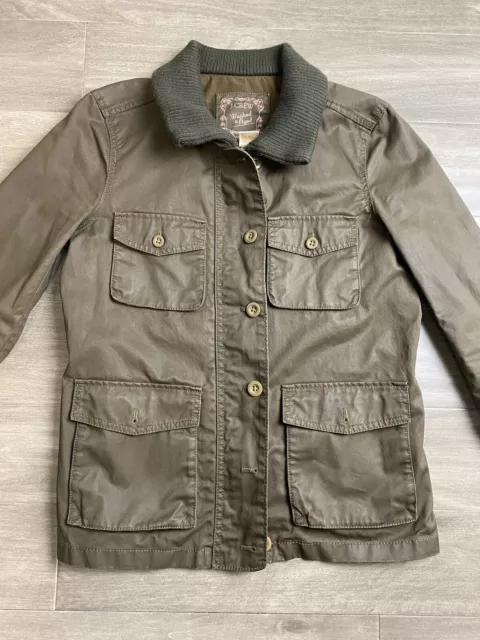 J. Crew Washed and Aged Green Waxed Utility Jacket Women's Size Small