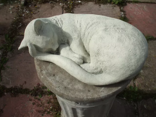 Laying Sleeping Cat Stone Concrete Statue  Garden Sculpture Ornament