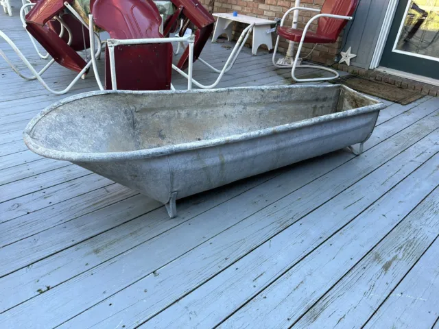 Antique Galvanized Metal French Country Cowboy Bath Tub Prop Planter