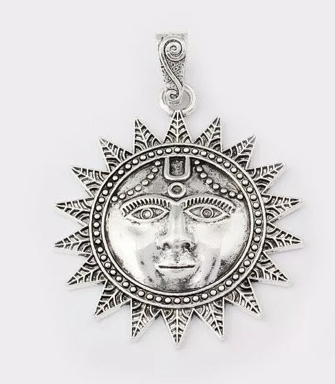 Large Indian Sun Deity Silver Ancient Hindu Design Amulet Pendant Jewelry