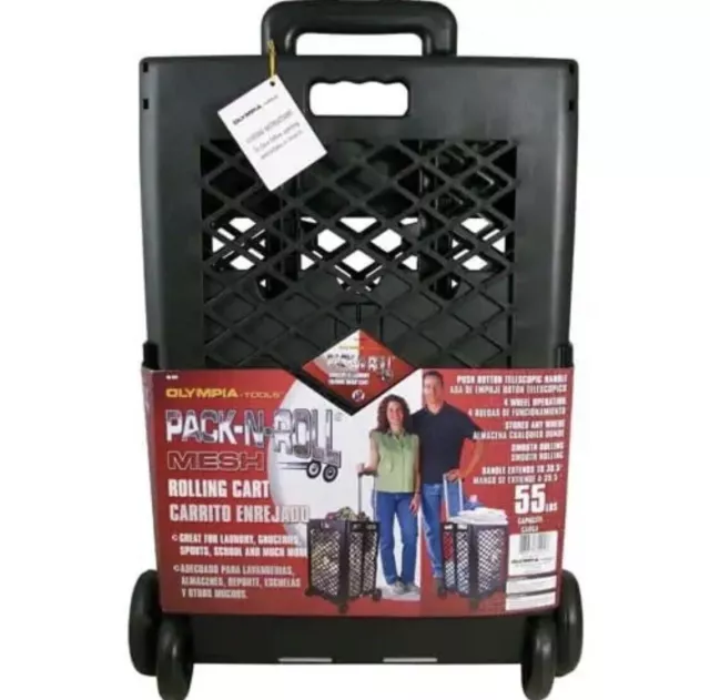 Pack-N Mesh Rolling Cart, 55 Lb, Plastic, 55LB, Black Shopping Laundry Package 3