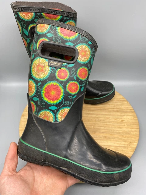 Bogs Rain Boots Youth 4 M Kids Waterproof Blue Mid Calf Rubber Pull On Girls