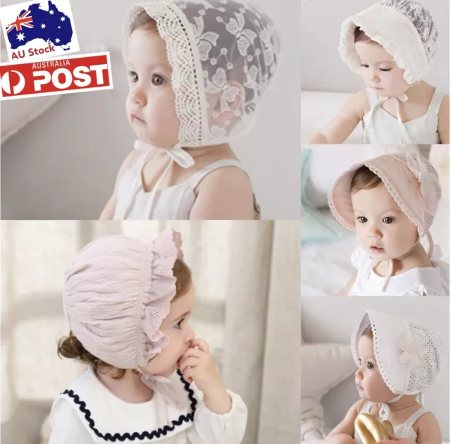 Baby girl infant christening lace bonnet hat newborn sunhat beanie