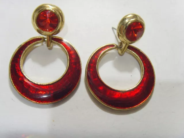 1950s vintage red crescent moon enameled earrings collector jewelry 52469