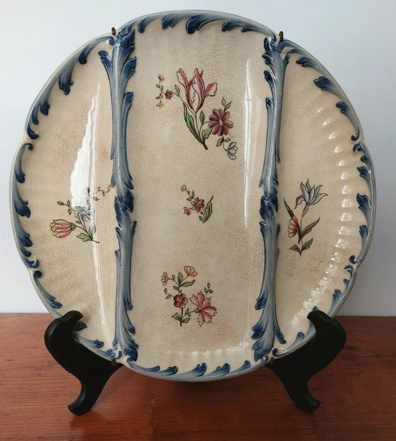 Ancienne Assiette Ceramique Barbotine Sarreguemines U Et C Decor Floral