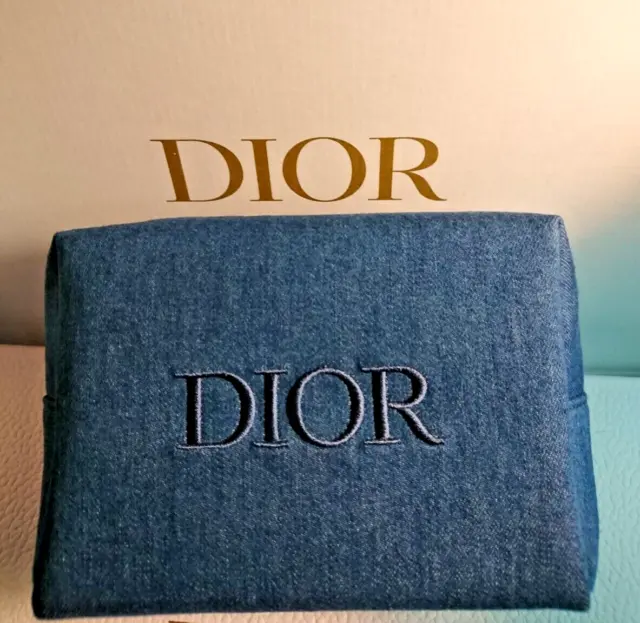 Christian Dior Pochette Clutch Borsetta Pouch Trousse Beauty Scritta Jeans Blu
