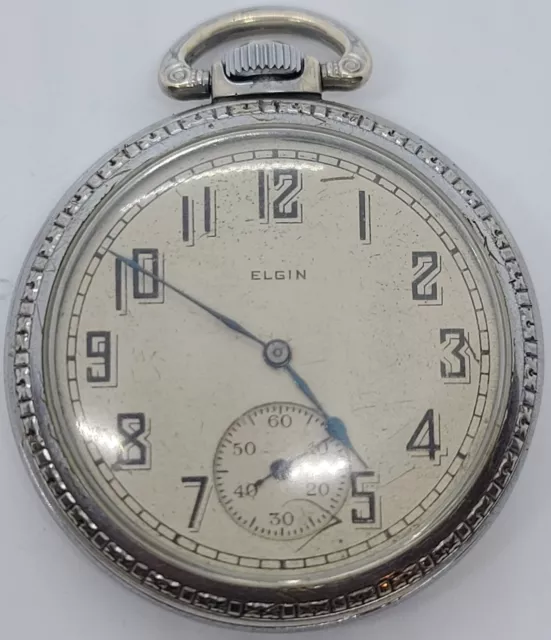 Antique Working 1925 ELGIN 387 Gents 17J Art Deco Pocket Watch 16s