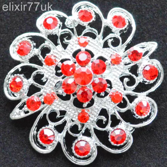 New 2" Large Silver Flower Brooch Rhinestone Diamante Crystal Wedding Broach Uk