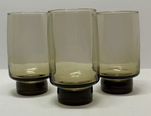 Vintage Set of 3 Glass Libbey Tawny Accent Brown Tumblers-Beverage Glasses