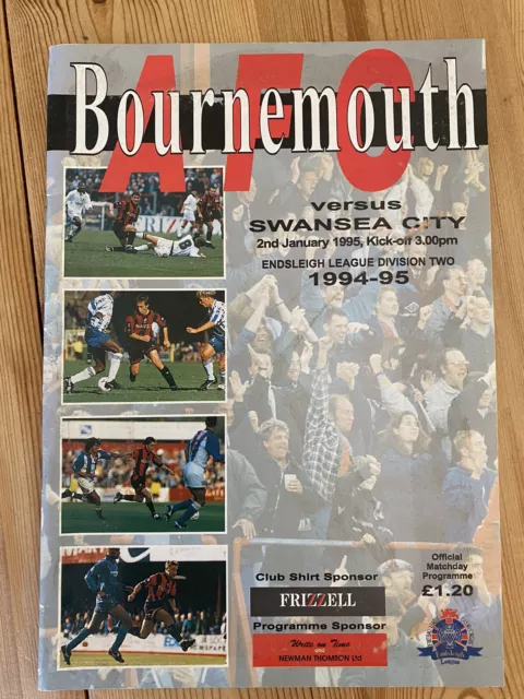 1994-1995 Bournemouth v Swansea City Autograph Programme Endsleigh Division Two