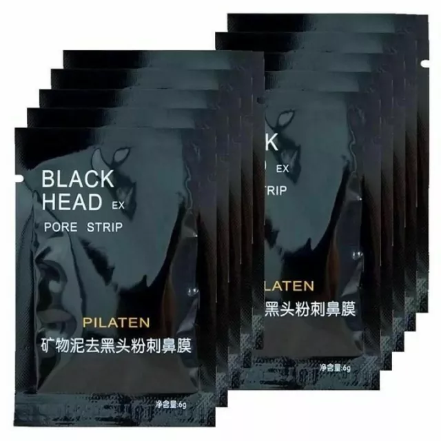 10 x Face Mask Pilaten Blackhead Acne Remover Cleanser Pore Strips - Black