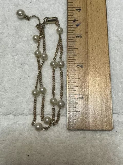Vintage 2 Strand Goldtone Pearl Bracelet 7"