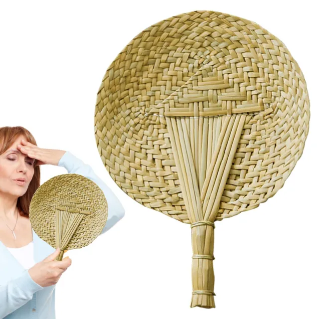 Natural Handheld Fans Handmade Woven Palm-leaf Fan Cooling Hand Fan for Summer